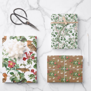 Hoja De Papel De Regalo Aves de patio trasero y flores de jardín surtidos