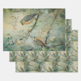 Hoja De Papel De Regalo Aves forestales de primavera de tierras de hadas n