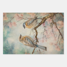 Hoja De Papel De Regalo Aves forestales de primavera de tierras de hadas n