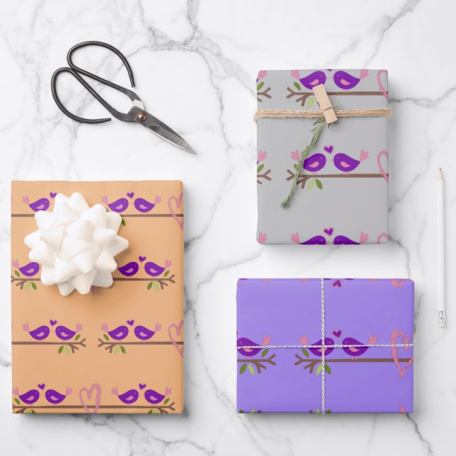 Hoja De Papel De Regalo Aves moradas de amor (Anverso)