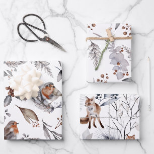 Hoja De Papel De Regalo Aves silvestres de invierno Fox deja el botánico