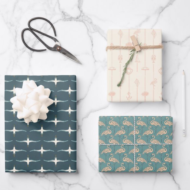 Hoja De Papel De Regalo Aves tropicales y playa costera - Blues (Anverso)