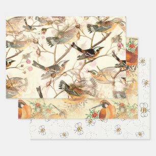 Hoja De Papel De Regalo Aves y abejas
