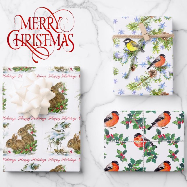 Hoja De Papel De Regalo Aves y conejitos personalizan a los Navidades 3 (Subido por el creador)