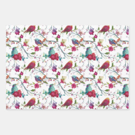 Hoja De Papel De Regalo Aves y flores
