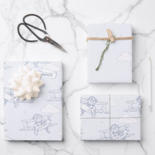 Hoja De Papel De Regalo Aviador Piloto Avión Carga Preciosa Baby Shower