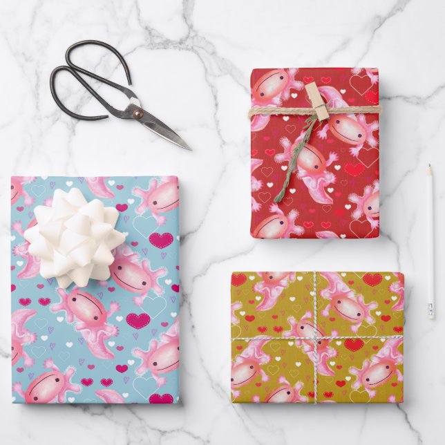 Hoja De Papel De Regalo Axolotl Love (Anverso)