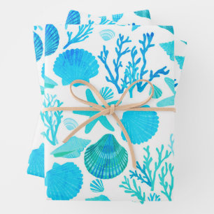Hoja De Papel De Regalo Ayudas de mar azules y regalo de costa con motivos