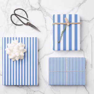 Hoja De Papel De Regalo Azul Aciano y Rayas Blancas