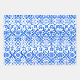 Hoja De Papel De Regalo Azul azul y azul Azulejo Español Azul Wrappi