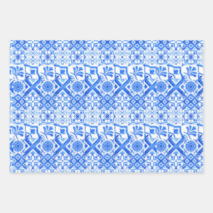 Hoja De Papel De Regalo Azul azul y azul Azulejo Español Azul Wrappi