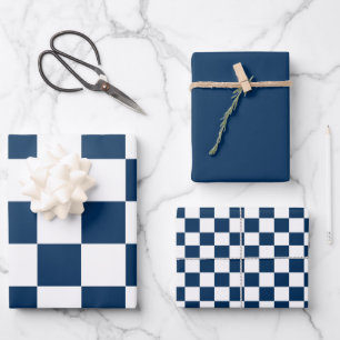 Hoja De Papel De Regalo Azul Blanco Moderno a Cuadros