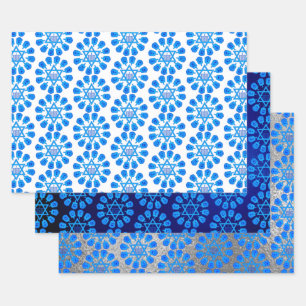 Hoja De Papel De Regalo Azul blanco y plateado Hanukkah Motif