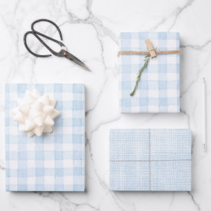 Hoja De Papel De Regalo Azul Claro Plaid Rayas Blancas Despedida de Solter