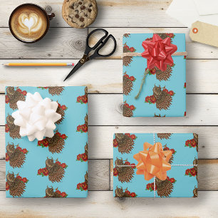 Hoja De Papel De Regalo Azul de Búho Roses Rojos