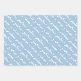 Hoja De Papel De Regalo Azul de complemento de nombre | Nombre curvo verde