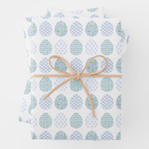 Hoja De Papel De Regalo Azul de Pascua y Hydrangea Verde Preppy Bow Trelli