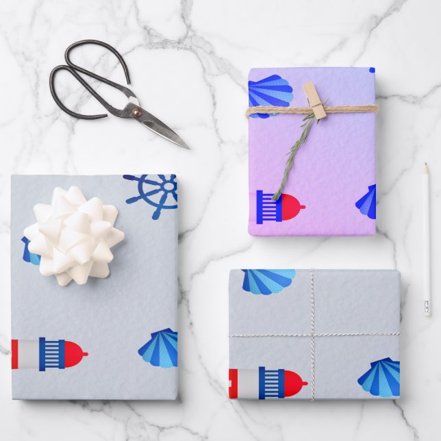 Hoja De Papel De Regalo Azul estilo naval (Anverso)