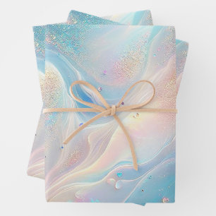 Hoja De Papel De Regalo Azul Holográfico Opal Gold Purpurina Maquillaje, B