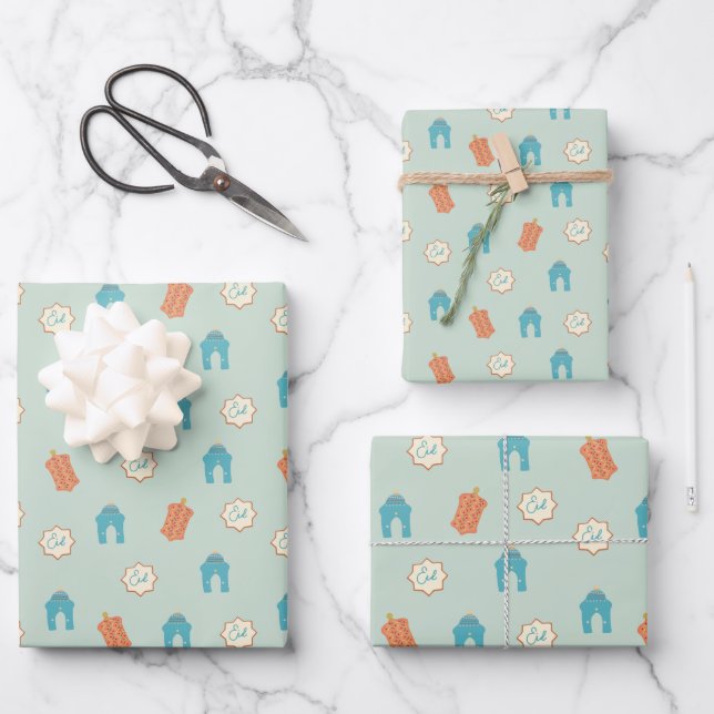 Hoja De Papel De Regalo Azul lindo / Verde Ramadán Eid (Anverso)