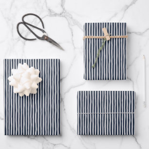 Hoja De Papel De Regalo Azul Marino y Gris Claro Rayas Torcidas