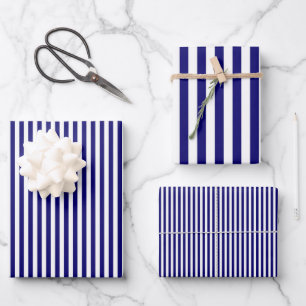 Hoja De Papel De Regalo Azul Marino y Rayas Blancas