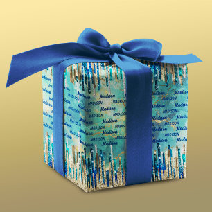 Hoja De Papel De Regalo azul moda, turquesa y dorado