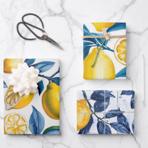 Hoja De Papel De Regalo Azul negrita Italia Positano Lemon