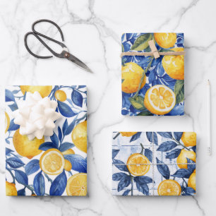 Hoja De Papel De Regalo Azul negrita Italia Positano Lemon