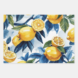 Hoja De Papel De Regalo Azul negrita Italia Positano Lemon