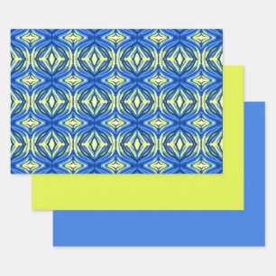 Hoja De Papel De Regalo Azul ondulado y Kaleidoscopio amarillo