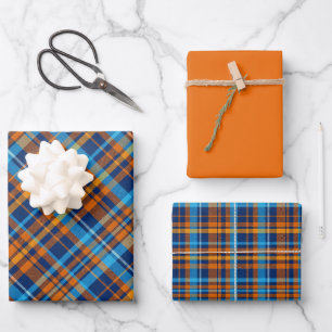 Hoja De Papel De Regalo Azul oscuro, Naranja y azul cielo