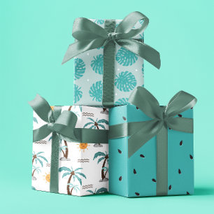 Hoja De Papel De Regalo Azul pastel tropical de verano Palmas Costeras