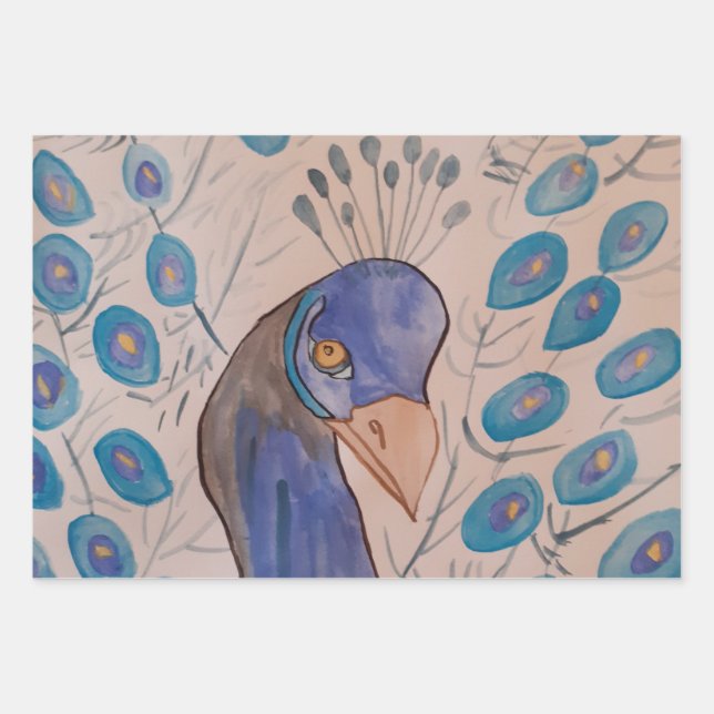 Hoja De Papel De Regalo Azul pavo real (Anverso)