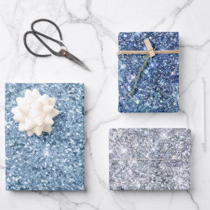 Hoja De Papel De Regalo Azul Plateado Brillo Glam Glamour Tendencia Estilo