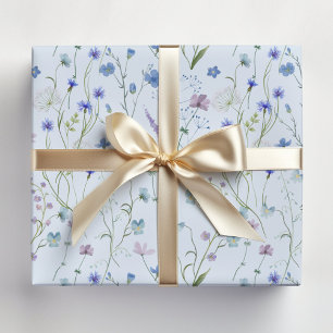 Hoja De Papel De Regalo Azul Púrpura Bonito Patrón Floral de Flor Silvestr
