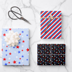 Hoja De Papel De Regalo Azul Rojo Blanco Estrellas y Barras
