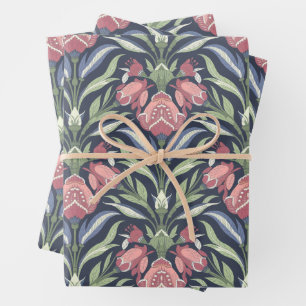 Hoja De Papel De Regalo Azul rosado Art Nouveau Crema floral Verde