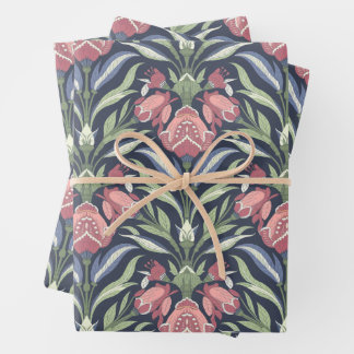 Hoja De Papel De Regalo Azul rosado Art Nouveau Crema floral Verde