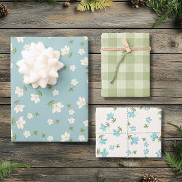 Hoja De Papel De Regalo Azul Shabby Chic Floral Cottagecore Gingham