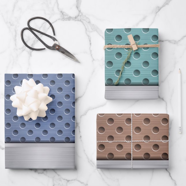 HOJA DE PAPEL DE REGALO AZUL TURQUÍA MARRÓN PLATA METALIZADO (Anverso)