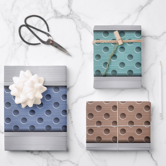 HOJA DE PAPEL DE REGALO AZUL TURQUÍA MARRÓN PLATA METALIZADO (Anverso)