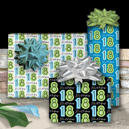 Hoja De Papel De Regalo Azul verde 18 cumpleaños