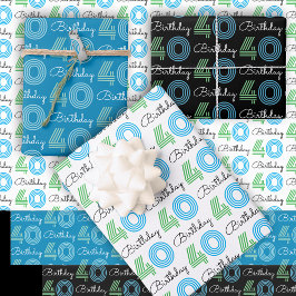 Hoja De Papel De Regalo Azul verde 40 cumpleaños