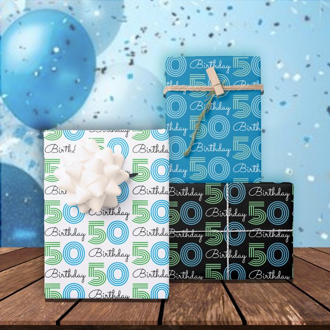 Hoja De Papel De Regalo Azul verde 50 cumpleaños (Subido por el creador)