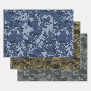 Hoja De Papel De Regalo Azul, Verde y Camuflaje de píxeles verde 3 Camufla