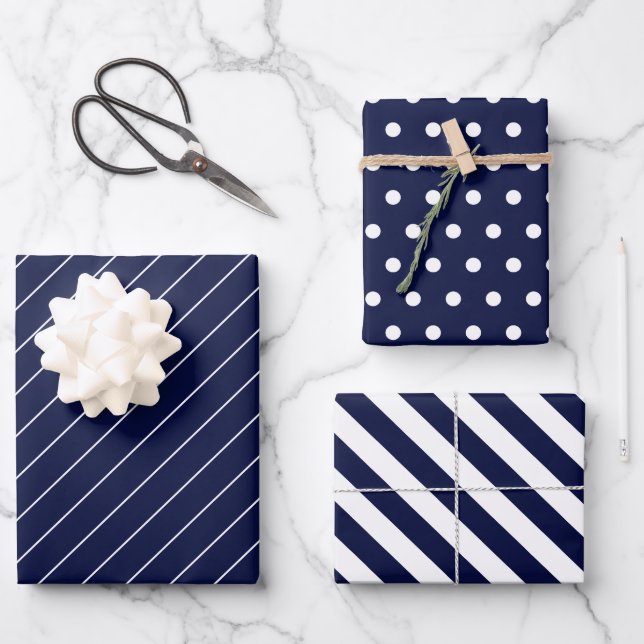 Hoja De Papel De Regalo Azul y blanco clásicos (Anverso)