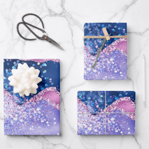 Hoja De Papel De Regalo Azul y Rosa Glitter Ágata