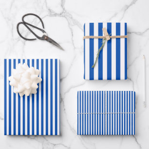 Hoja De Papel De Regalo Azul Zafiro y Rayas Blancas