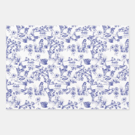 Hoja De Papel De Regalo Azulejos azules y blancos